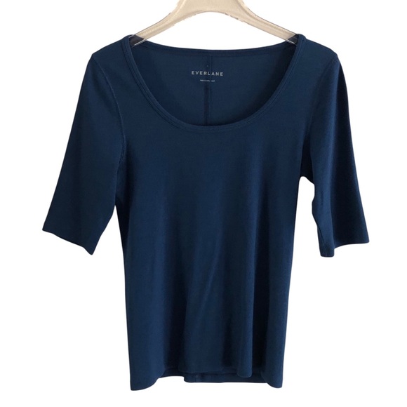 Everlane Pima Cotton Ribbed Elbow Length Pullover Top Blue Size Large - Picture 1 of 6